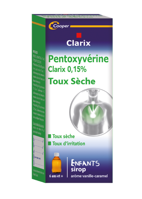 CLARIX TOUX SECHE ENFANTS PENTOXYVERINE 0,15%, Sirop 150 ml | Cooper