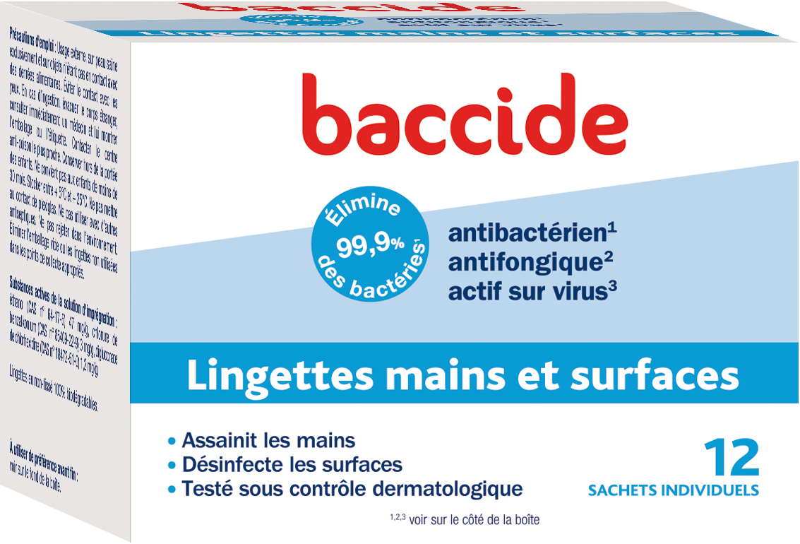 Baccide Lingettes mains et surfaces boite de 100